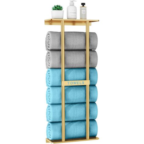 Porte Serviette Murale Porte-Serviettes Salle de Bain 76cm, Doré (1/5)