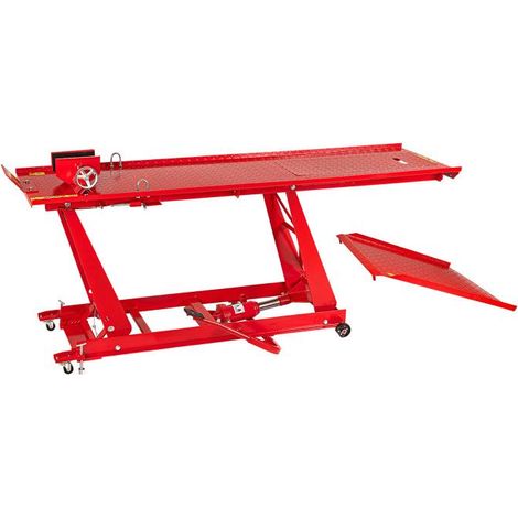 Dema – Pont élévateur moto hydraulique 450 kg – Hauteur réglable 180-830 mm – Trappe de révision 740 x 250 mm – Longueur utile 2060 mm