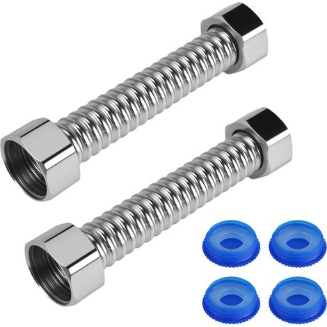2 Pieces Stainless Steel Corrugated Hose 10cm Flexible Tap Hoses G1/2" x G1/2" Expandable Universal 304 Stainless Steel Connecting Hoses for Kitchen Bathroom Faucet (1/5)