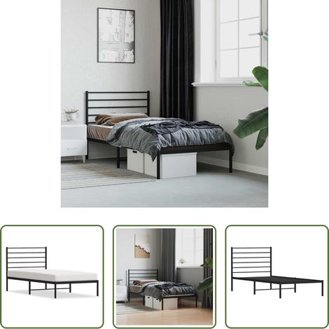 vidaXL Kopfteil - Bettgestell mit Kopfteil Metall Schwarz 80x200 cm (1/5)