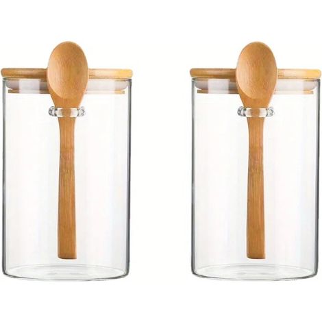 (Lot de 2) Bocaux en verre hermétiques avec couvercles et cuillères, petits récipients de conservation des aliments (1/5)