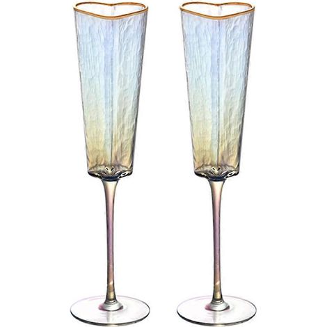 Lot de 2 verres à vin en forme de cœur, bordés d'or, parfaits pour la maison, les fêtes et les clubs. (1/5)