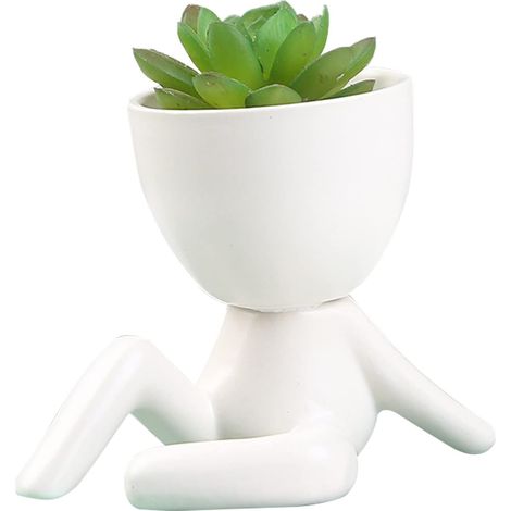 Pots de Plantes Succulentes en Céramique, Créatifs en Forme D'humain - Jolis Petits Pots de Fleurs Blancs (5) (1/5)