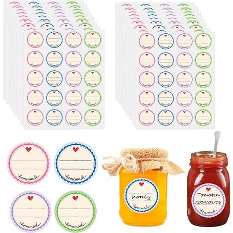 400 Pièces Etiquettes Autocollantes Bocaux, 4 couleus, Ø 38 mm, Homemade, ondes, Amovibles, Confitue Autocollants Pou La Maison, Cuisine, Bocaux Mason, D'épices, Cadeau, Annivesaie (1/5)