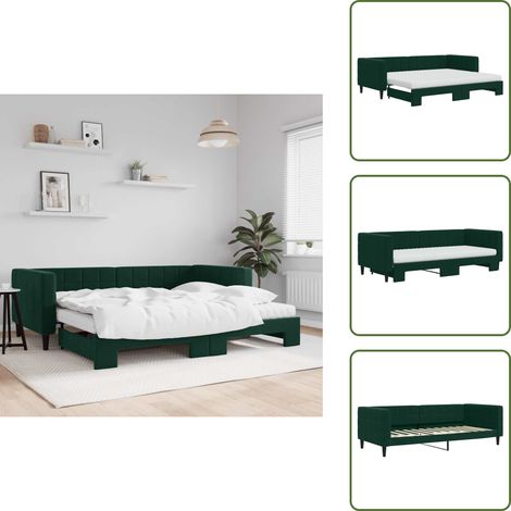 Lit de jour avec gigogne et matelas vert foncé 90x200cm velours - Lit De Jour Avec Lit Gigogne - Lits De Jour Avec Lits Gigognes - Canapé-lit - Lit D'appoint (1/5)