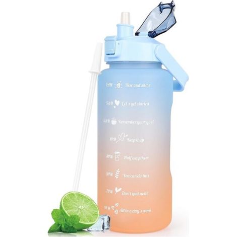 Gourde de 2 litres avec indicateur de temps et bouchon, sans BPA, pour une motivation optimale.