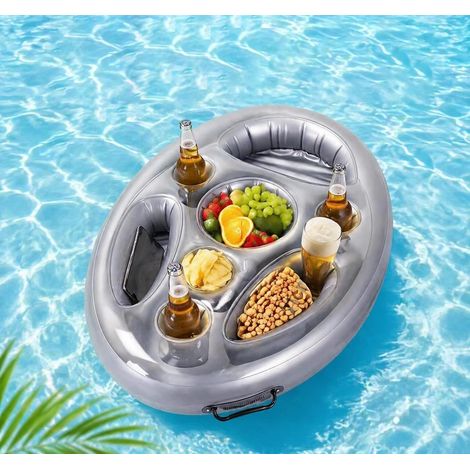 Porte-Gobelet Gonflable avec Trous, Plateau Flottant Capacité, Bar Portable pour Accessoire Piscine, Bouée Piscine, Spa Gonflable (1/5)