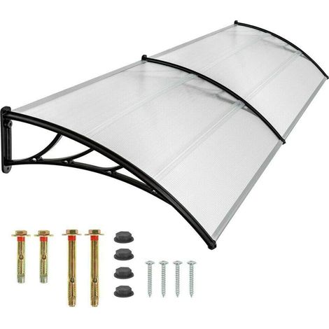 Front Door Canopy Outdoor Awning with Black Bracket, Curved Outdoor Patio Awnings, Rain Shelter for Back Door, Porch, Window, 200 x 90 cm (1/5)