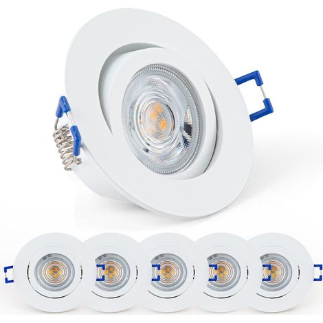 Spots Encastrables Dimmables, Orientables 3000K 5W 650LM 230V, LED Extra Plats Blanc Chaud Ronds pour Salle de Bain, Chambre, Salon, Bureau, Lot de 6 (1/5)