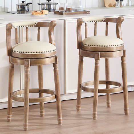 Tabourets de bar pivotants cuir et bois avec dossier hauteur comptoir (1/5)