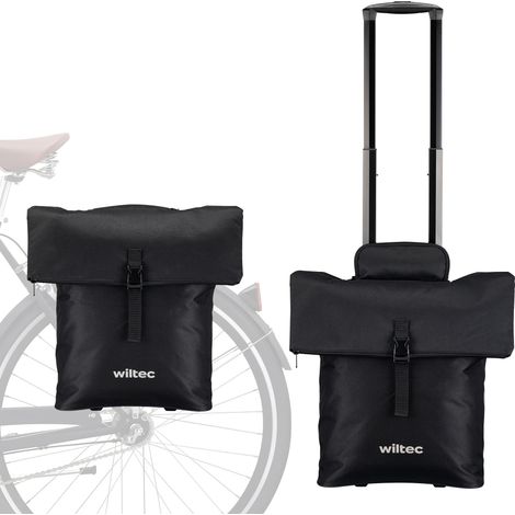 Wiltec Fahrrad-Trolley Gepäckträgertasche schwarz 30 x 15 x 39 cm mit 28 l Stauraum Fahrradtasche und Trolley in einem