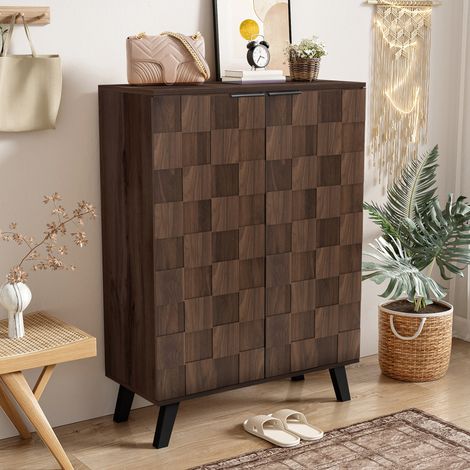 Schuhregal mit geometrischem Design und 5 Fächern, Holz, 80 x 35,5 x 110 cm, dunkle Holzfarbe (1/5)