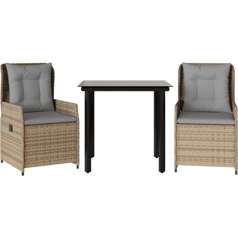 Maison Exclusive - Set comedor de jardín 3 pzas con cojines ratán (1/5)