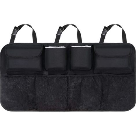 Organiseur de Coffre de Voiture en Maille avec 8 Poches, Sangle réglable et 3 Rubans de Fixation, Organisateur Voiture Enfant Convient pour SUV, MVP (1/4)