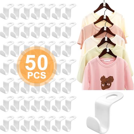 Lot de 50 cintres gain de place avec crochets empilables pour cintres, idéal pour organiser votre dressing (blanc). (1/5)