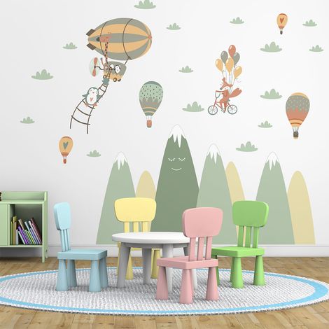Stickers enfant montagnes scandinaves animaux dans le ciel 50 x 75 cm (1/5)