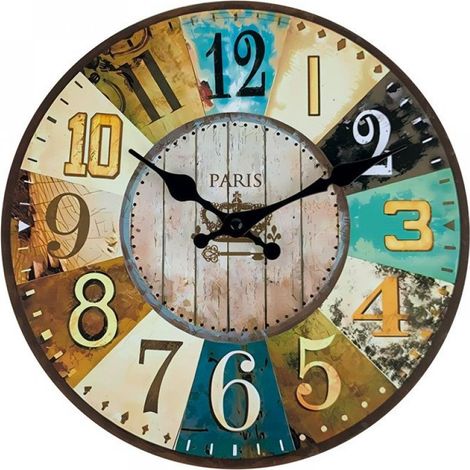 Horloge Murale - Horloge En Bois - Design Vintage Avec Chiffres Arabes Géants - Pour Chambre Calme Cuisine Salon - 1 Pièce (1/5)