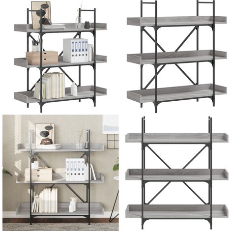 Bibliothèque à 3 niveaux sonoma gris 100x33x108,5 cm - Bibliothèque - Étagère - Meuble De Rangement - Mobilier - Design Industriel - Home & Living