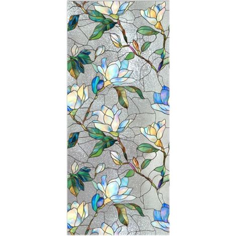 Film de fenêtre - PVC - Anti-regard - Stickers de fenêtre statiques - Film de fenêtre Vitrail - Stickers de fenêtre Fleurs - Pour stickers verre, salon, chambre, stickers de fenêtre, stickers muraux p (1/5)