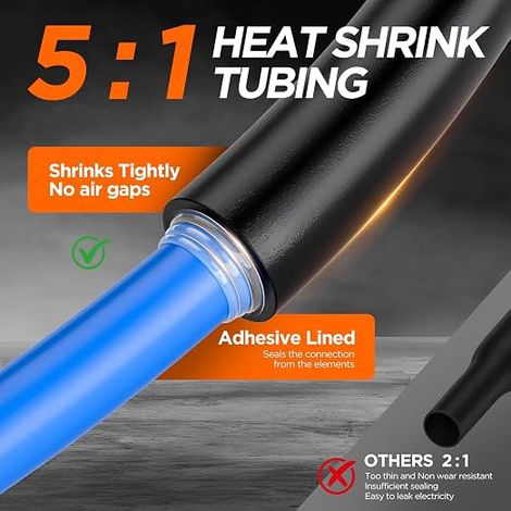 Guaina Termoretraibile a Doppia Parete Rapporto 5:1, con Colla Integrata Tenuta Stagna Marina, Isolamento Elettrico per Cavi e Fili Auto Barca DIY, da 2,4 mm a 19,1 mm (Nero) (1/4)