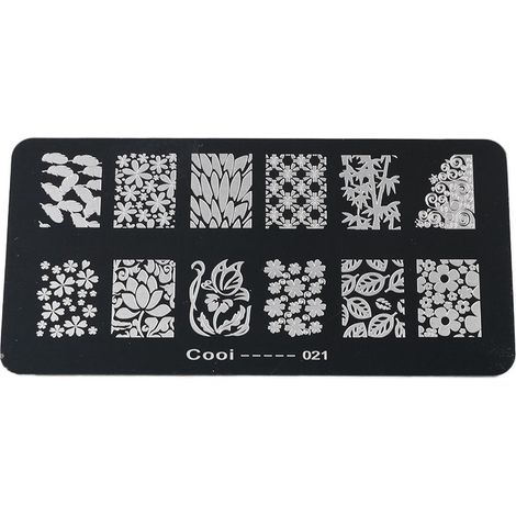 Plaque de stamping manucure rectangulaire en acier inoxydable (21), gabarit DIY pour impression d'images, outil de nail art. (1/5)