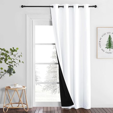 Rideau occultant blanc 132x240 cm Œillets métalliques Isolation thermique pour chambre ou salon (1/5)