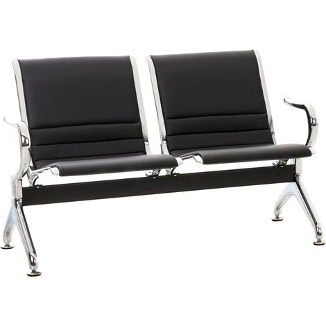 Banc zone d'attente / Chaises sur poutre en similicuir Frankfurt Noir 2 places (1/5)