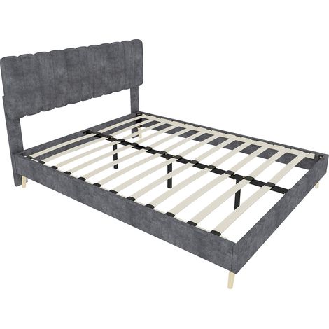 Lit rembourré moderne minimaliste 160x200 cm gris, tête de lit souple, sommier bas sans rangement, matelas inclus, meuble chambre multifonctionnel (1/4)