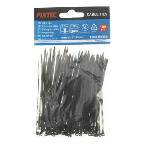 Lot de 100 attaches-câble noire 2.5 x 100 mm - Fixtec (1/3)