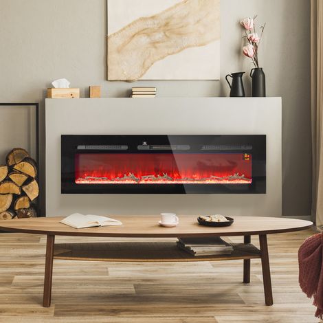 Cheminée électrique avec chauffage 1800 W, effet flamme LED 3D, 152,4 cm, noire (1/5)