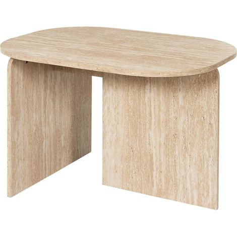 Table Basse Pietra en Bois de Panneaux de Particules - Design Moderne - Finition Effet Pierre Travertin - Idéale pour Salon - Dimensions 120X60X45 cm - Blanc Beige (1/4)