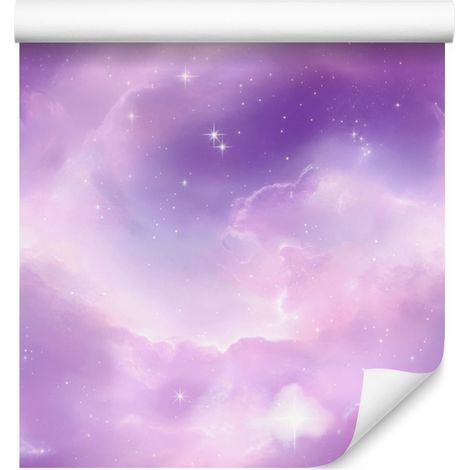Papel pintado de galaxia en acuarela, lavanda y violeta, fondo violeta, 50x1000 cm. (1/5)