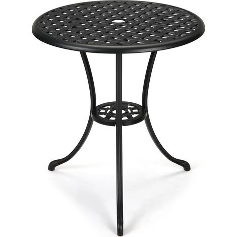 Table bistro ronde alu moulé - ø61cm - trou parapluie 5cm - étanche - patio balcon jardin - noir - 61×66,5 cm (1/5)