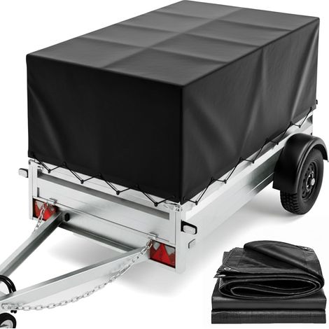 Bâche de remorque 210x114x110 cm, bâche de protection pour remorque avec œillets, corde de tension de 7,5 m, imperméable, en PVC 600D résistant aux déchirures pour remorques de (1/5)