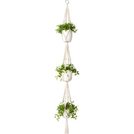 Suspension pour plantes en macramé à 3 niveaux pour intérieur et extérieur, panier à plantes suspendu en corde de coton avec perles, 177 cm Support et plateau pour jardinière (1/5)