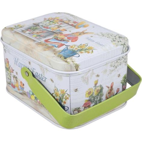 Scatola di latta per biscotti pasquali, confezione per feste di Pasqua, scatole di latta per biscotti con coperchio, espositore per dolci per matrimoni, scatola per snack (1/5)