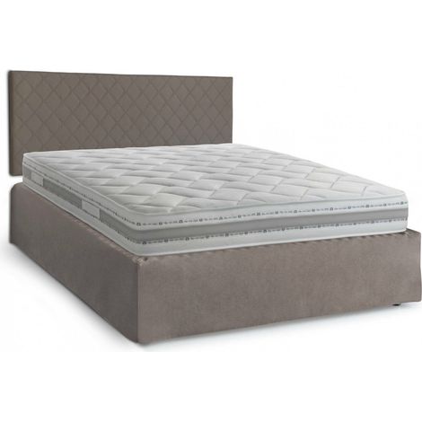 Talamo Italia Lit double Cleneide, Tête de lit en similicuir avec base orthopédique et cantonnière, 100% Made in Italy, avec matelas inclus, 160x190 cm, Tourterelle, avec emballage renforcé