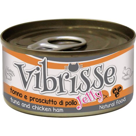 Vibrisse Cat Jelly tonno e prosciutto di pollo 24 lattine da 70 g cad.: 24 lattine 70 g cad.