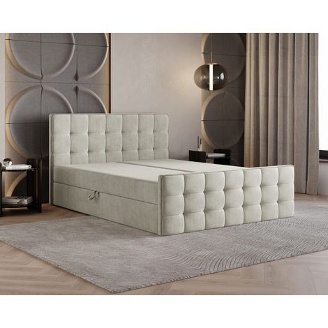 Lit Boxspring Coriano - Beige - 120x200 Cm - Hauteur 100 Cm - Matelas Inclus - Design Moderne - Matelas À Ressorts Bonnell (1/5)