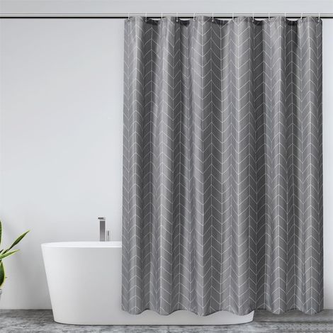 Rideau de Douche Gris Imperméable Lavable pour Salle de Bain, 180-300 cm Extra Large Rideau de Douche en Polyester Anti-Moisissure avec Ourlet Lesté, 200 cm Hauteur Gris Rideaux de Bain (1/5)