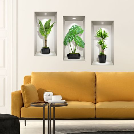 Stickers effet 3D longues plantes vertes d'intérieur 80 x 120 cm (1/4)