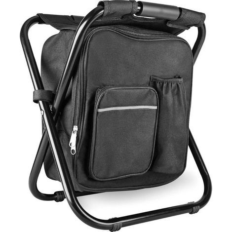Sac à dos-tabouret glacière – Chaise pliante portable et légère, robuste (charge max. 300 lb) – Glacière de pêche pour camping, chasse et pêche – Noir (1/5)