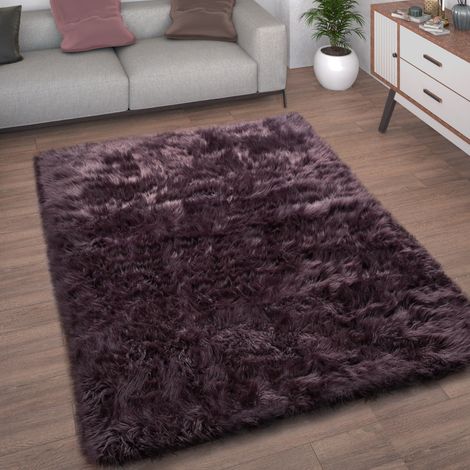 Paco Home Tappeto Salotto Pelliccia Finta Imitazione Pelo Lungo Cuscino Cuore Rotondo Viola, 45 cm tondo