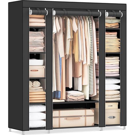 Fabric Wardrobe, Closet with Cover, Closet, Wardrobe, 45 x 150 x 175 cm, 12 Compartments, Metal Frame, for Bedroom, Dressing Room, Black (1/5)