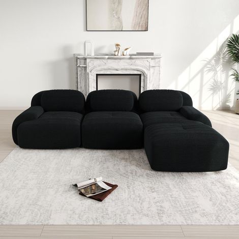 Canapé d'angle modulable, sans montage, sans structure, ergonomique et adapté aux animaux de compagnie, en velours côtelé avec accoudoirs extra-larges, revêtement 32D haute élasticité pour salon et ch (1/5)