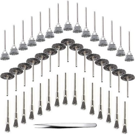 45 Pièces Brosse Métallique pour Perceuse, Fil d'Acier Inoxydable avec Pinces à Épiler, Mini Brosse à Main pour Polissage, Dérouillage, Bois en Ébarbage (1/5)