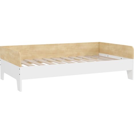 Lit enfant bas en bois blanc 143,5 x 74 x 40 cm avec sommier à lattes et panneaux latéraux élevés