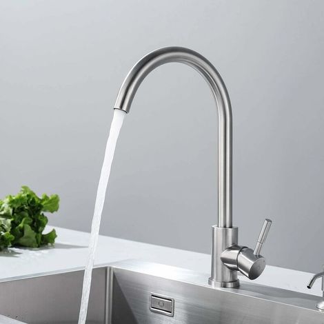Made of solid stainless steel with a 360 ° swivel spout High pressure single lever mixer tap Faucet kitchen sink mixer brushed stainless steel