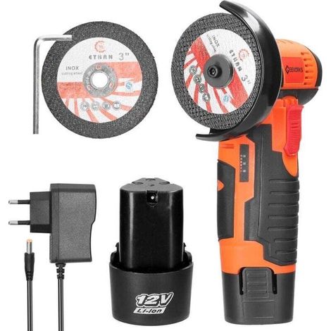Mini Meuleuse Sans Fil, 76MM Mini Disqueuse Sans Fil, Meuleuse D'angle Sans Fil avec Chargeur et 2 Batteries 2000 mAh, 19500 RPM, 2 Disques de Coupe pour Couper, Polir et Poncer (1/5)