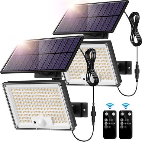 Lamp Solar Outdoor 172 LED 3 Modes Light Solar Outdoor Detector of Movement, Lamp Solar IP65 Lighting Outdoor Solar, LED Spot Solar with Cable of 5M (2 Pieces - Light Cold) (1/5)